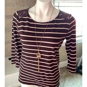 Loft Burgandy Striped 3/4 length Shirt